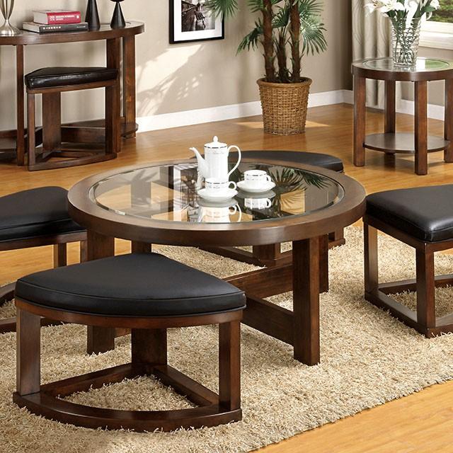 Crystal Cove II Dark Walnut Round Coffee Table w/ 4 Stools - Joseph's Furniture (East Orange, NJ)