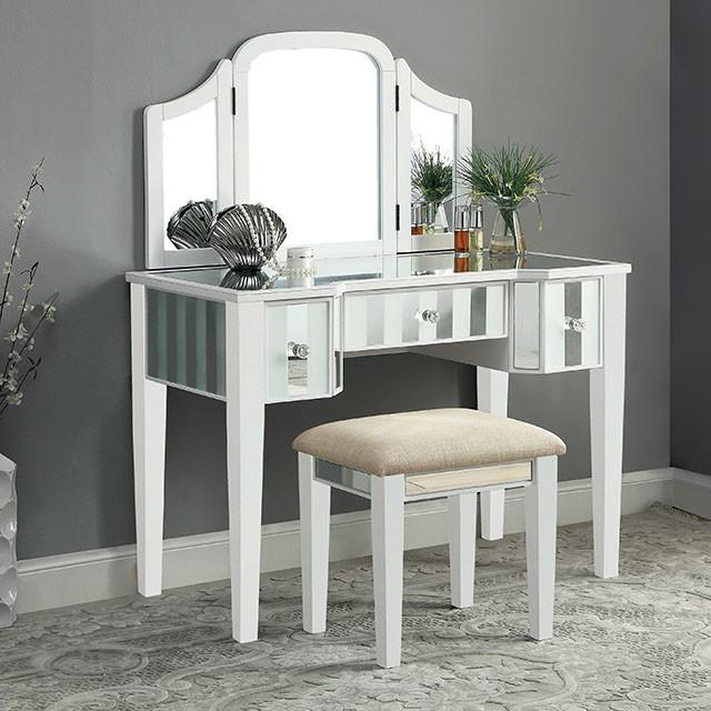 Cyndi White Vanity w/ Stool - Joseph's Furniture (East Orange, NJ)