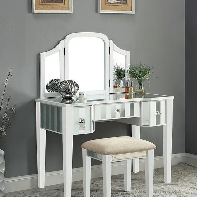 Cyndi White Vanity w/ Stool - Joseph's Furniture (East Orange, NJ)