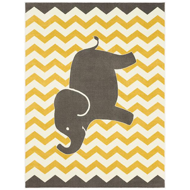 BARON 5' X 8', Area Rug, Elephant, Yellow/Gray - Joseph's Furniture (East Orange, NJ)