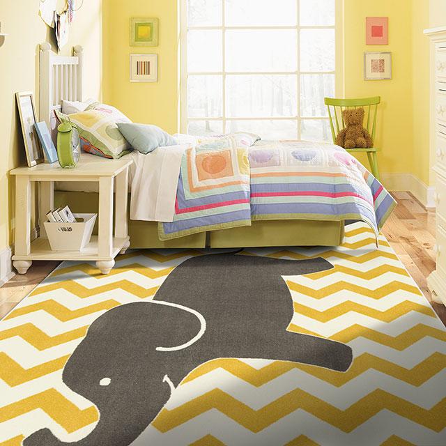 BARON 5' X 8', Area Rug, Elephant, Yellow/Gray - Joseph's Furniture (East Orange, NJ)