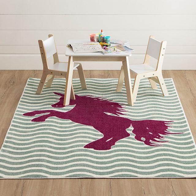 BARON 5' X 8', Area Rug, Horse, Sage Green/Fuchsia - Joseph's Furniture (East Orange, NJ)