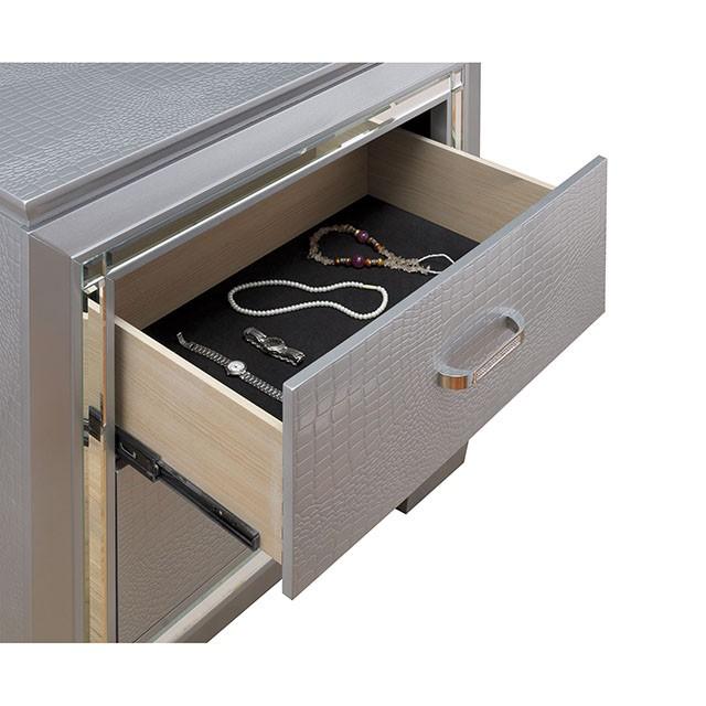 BELLANOVA Silver Night Stand - Joseph's Furniture (East Orange, NJ)