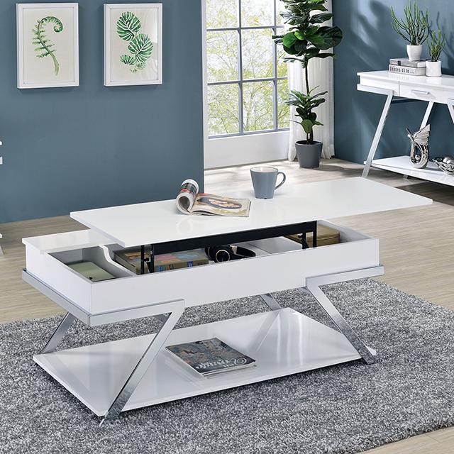 TITUS Coffee Table, White/Chrome - Joseph's Furniture (East Orange, NJ)