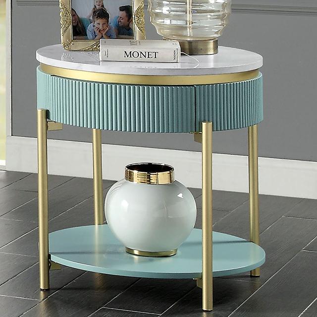 KOBLENZ End Table, Light Teal - Joseph's Furniture (East Orange, NJ)