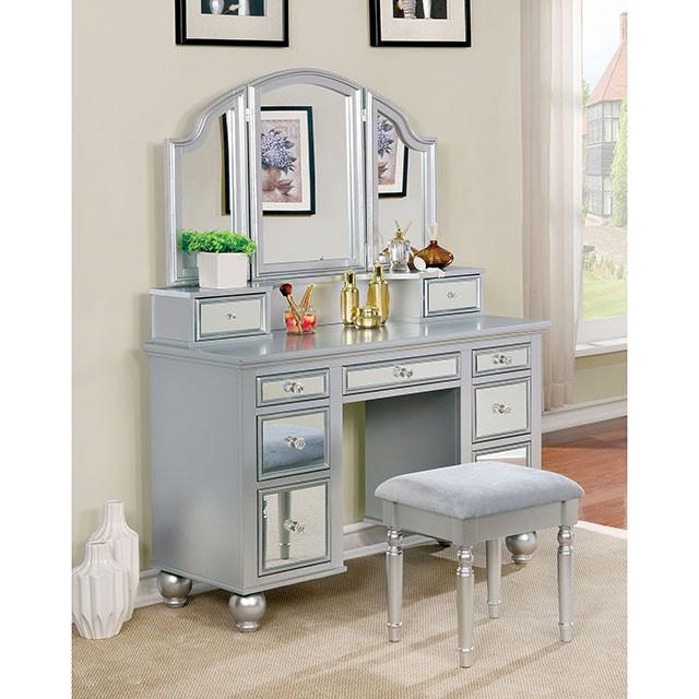 TRACY Silver Vanity w/ Stool - Joseph's Furniture (East Orange, NJ)