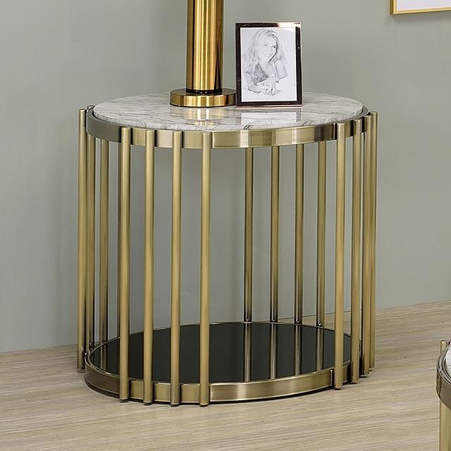 OFELIA End Table, Antique Brass/Black - Joseph's Furniture (East Orange, NJ)