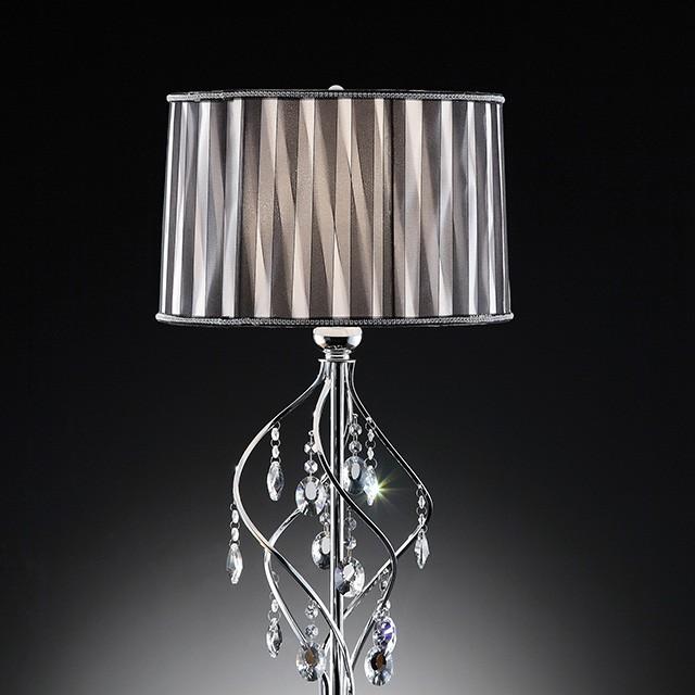 Arya Black/Chrome Table Lamp, Hanging Crystal - Joseph's Furniture (East Orange, NJ)
