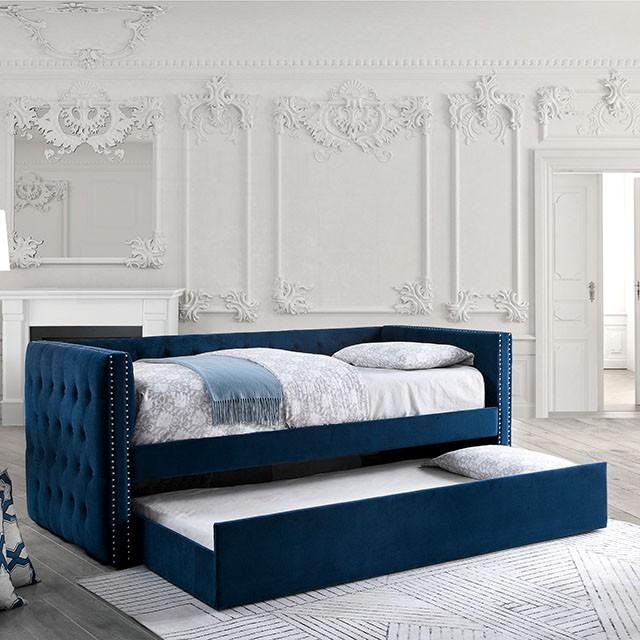 Susanna Navy Daybed w/ Trundle, Navy - Joseph's Furniture (East Orange, NJ)