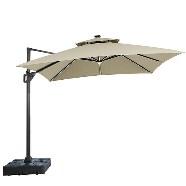 Sano 10 Ft Square Umbrella w/ Double Top w/ LED Light + 37" Large Base - Joseph's Furniture (East Orange, NJ)