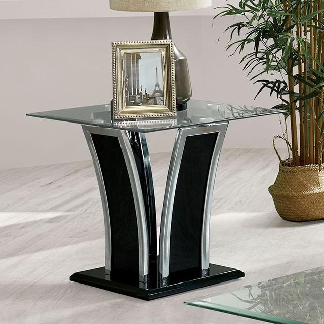 Staten Glossy Black/Chrome End Table - Joseph's Furniture (East Orange, NJ)