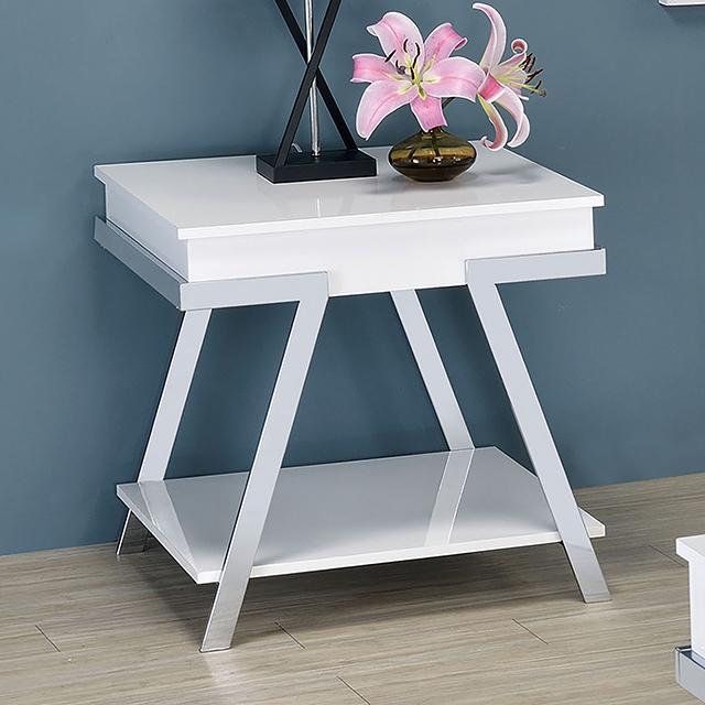 TITUS End Table, White/Chrome - Joseph's Furniture (East Orange, NJ)