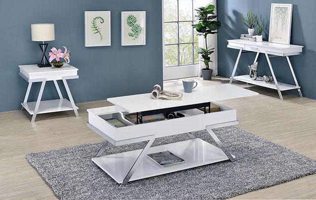 TITUS Sofa Table, White/Chrome - Joseph's Furniture (East Orange, NJ)