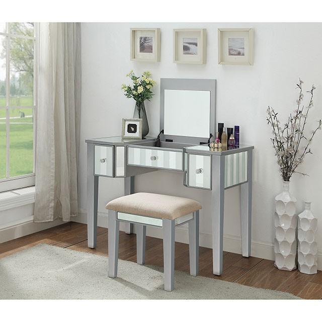 Joyce Silver Vanity w/ Stool - Joseph's Furniture (East Orange, NJ)