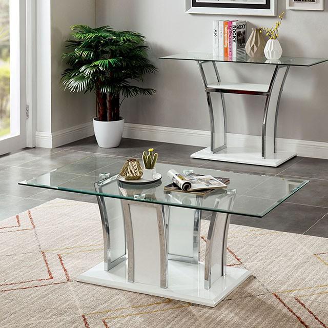 Staten Glossy White/Chrome Coffee Table - Joseph's Furniture (East Orange, NJ)