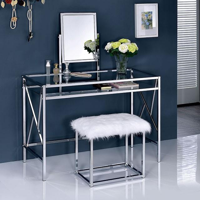 LISMORE Chrome Vanity w/ Stool - Joseph's Furniture (East Orange, NJ)