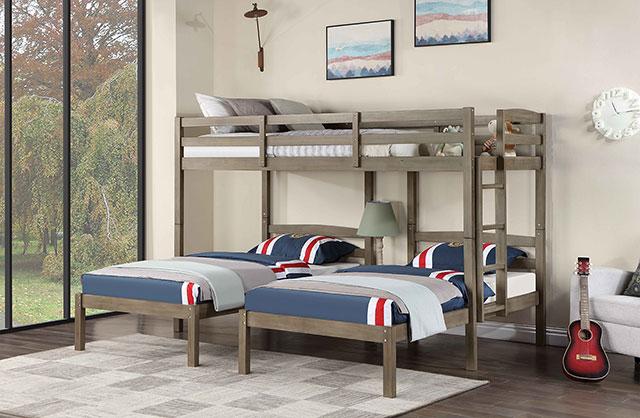 HORTENSE Triple Twin Bunk Bed, W. Gray - Joseph's Furniture (East Orange, NJ)