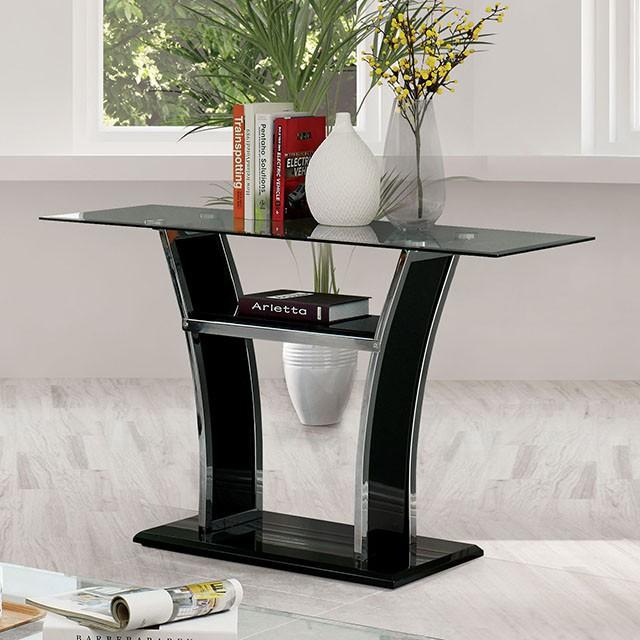 Staten Glossy Black/Chrome Sofa Table - Joseph's Furniture (East Orange, NJ)