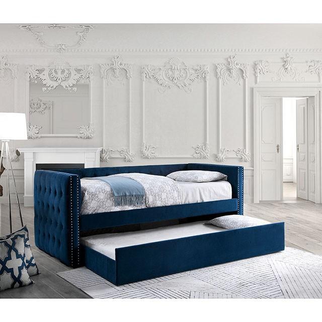 Susanna Navy Daybed w/ Trundle, Navy - Joseph's Furniture (East Orange, NJ)