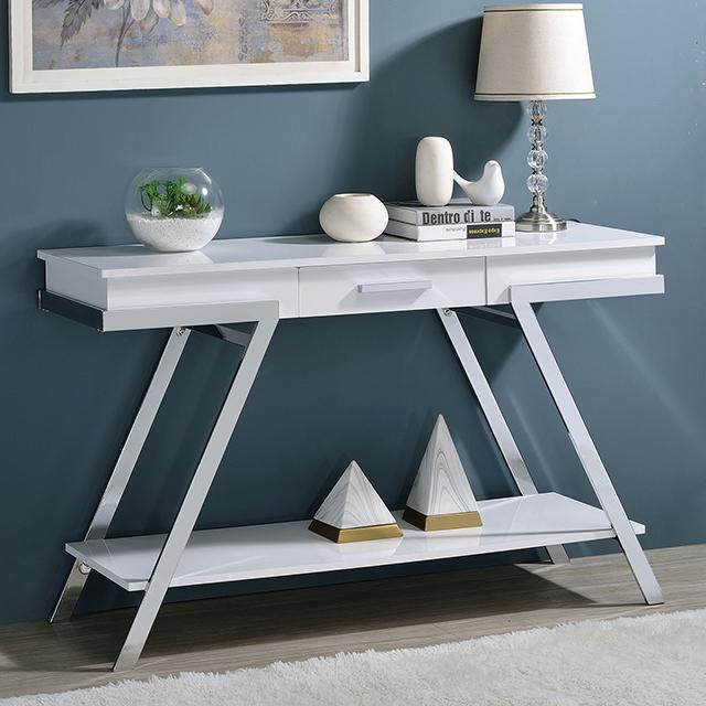 TITUS Sofa Table, White/Chrome - Joseph's Furniture (East Orange, NJ)