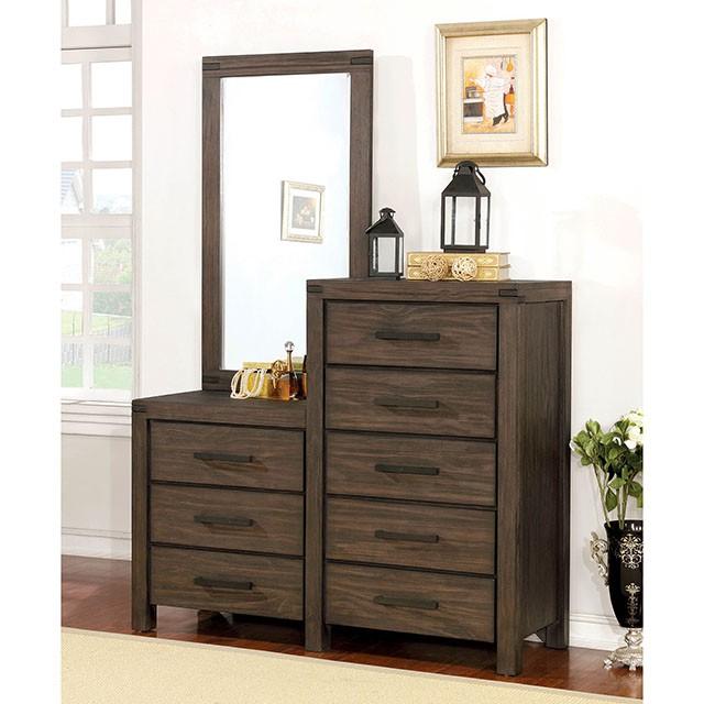 Rexburg Wire-Brushed Rustic Brown 8-Drawer Dresser Mirror - Joseph's Furniture (East Orange, NJ)