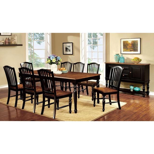 MAYVILLE Black/Antique Oak Dining Table w/ 1x18 Leaf - Joseph's Furniture (East Orange, NJ)