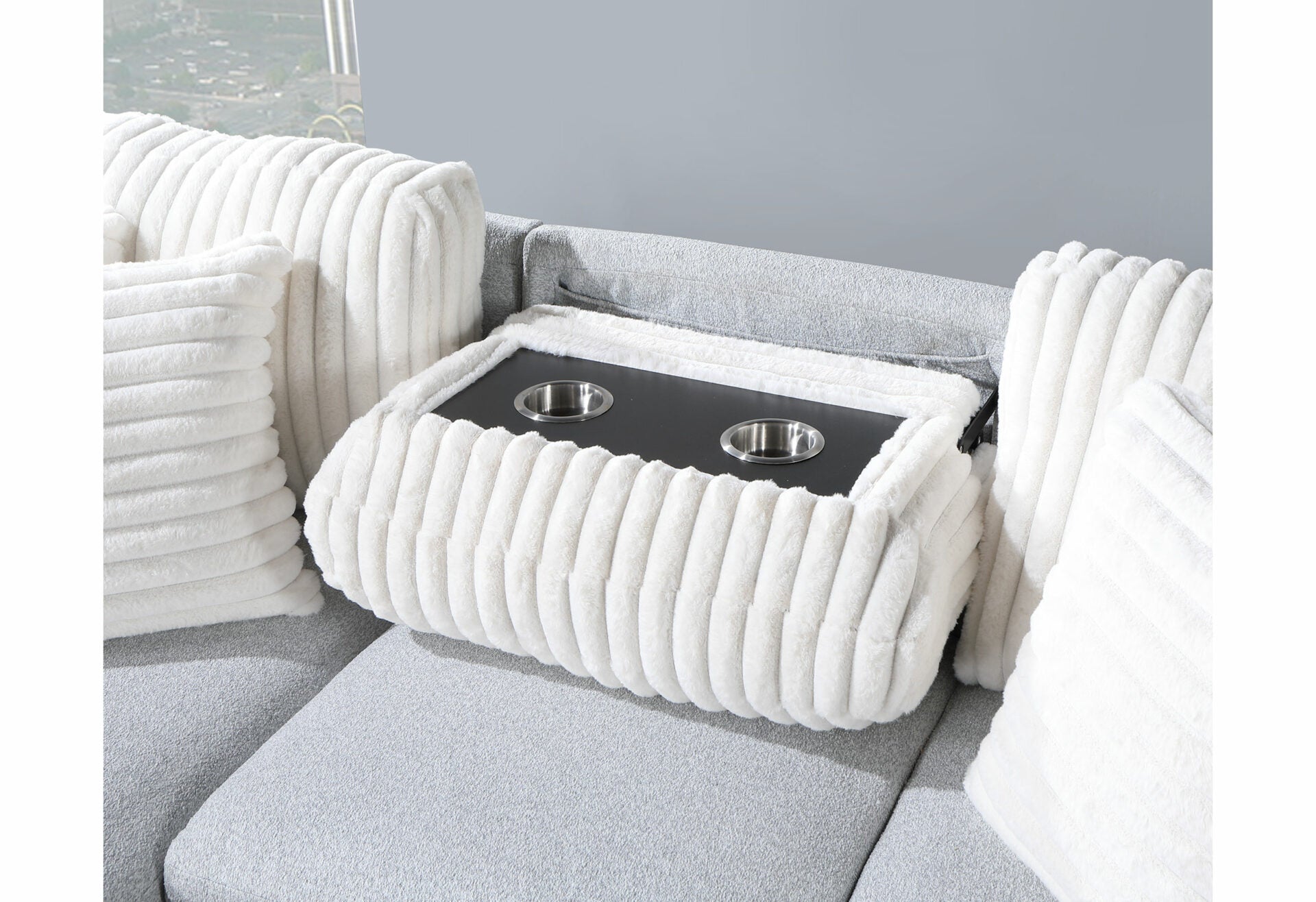 U0204 LIGHT GREY/WHITE REVERSIBLE PULL OUT SOFA BED