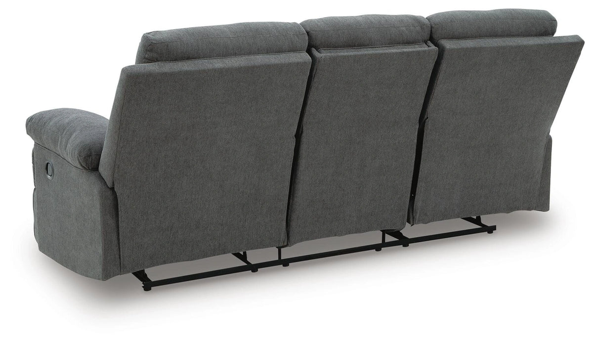 Side-Swipe Reclining Sofa with Drop Down Table