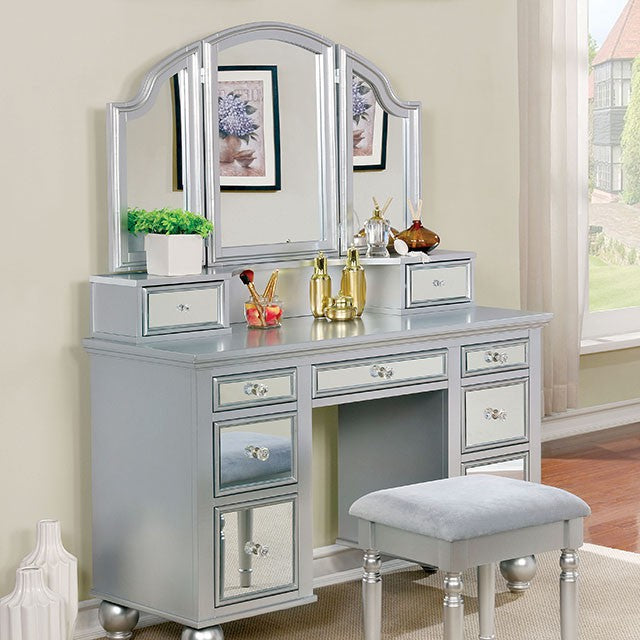 TRACY Silver Vanity w/ Stool - Joseph's Furniture (East Orange, NJ)