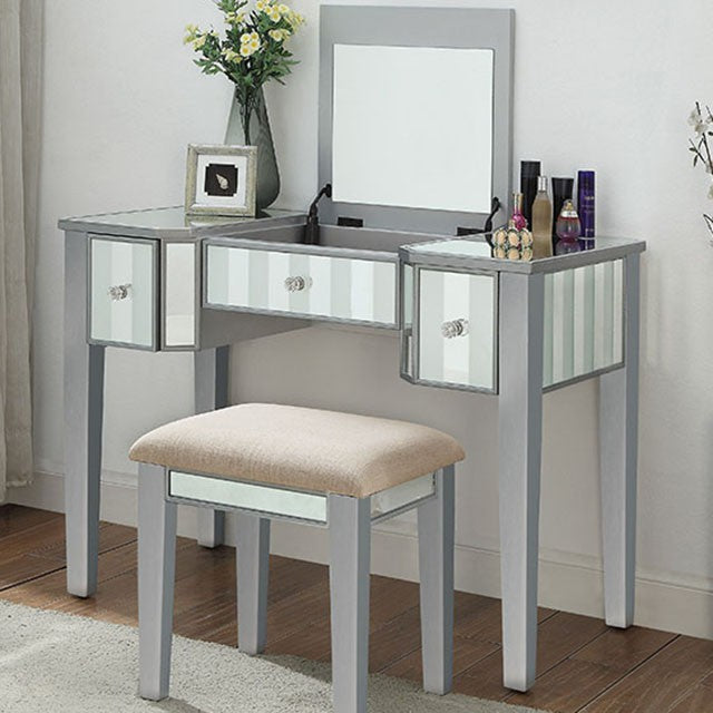Joyce Silver Vanity w/ Stool - Joseph's Furniture (East Orange, NJ)