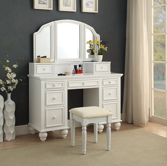 ATHY White Vanity w/ Stool - Joseph's Furniture (East Orange, NJ)