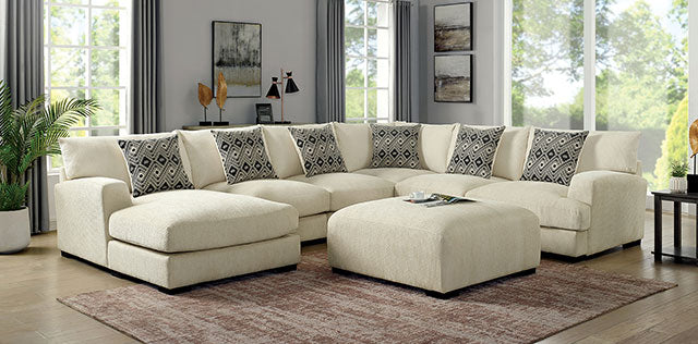 Kaylee U-Sectional w/ Left Chaise + Ottoman Beige - Joseph's Furniture (East Orange, NJ)