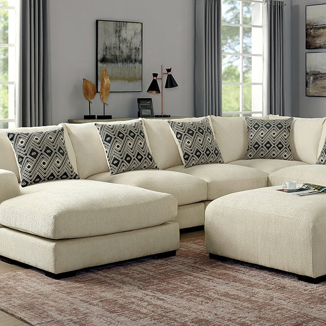 Kaylee U-Sectional w/ Left Chaise + Ottoman Beige - Joseph's Furniture (East Orange, NJ)