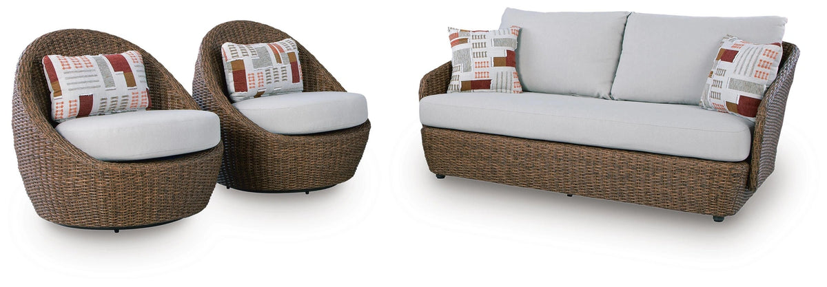 Double Point Outdoor Loveseat/2 Swivel Chairs (Set of 3)