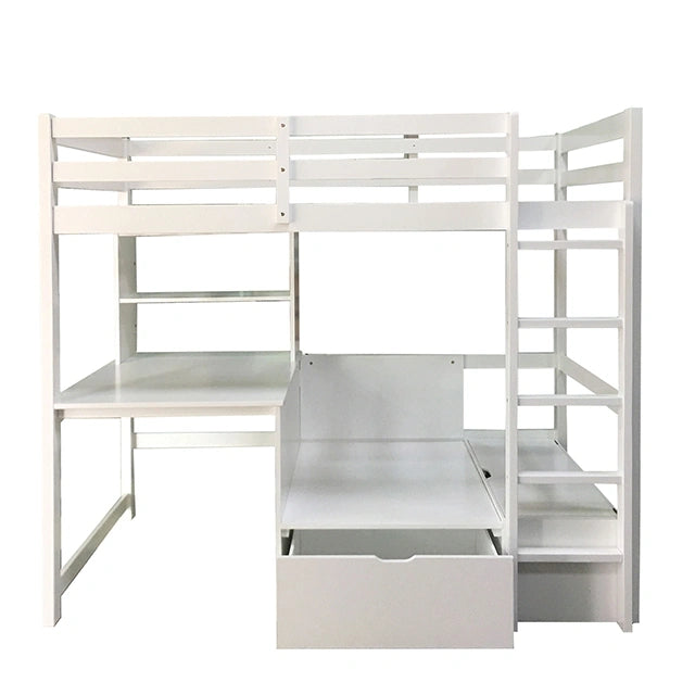 CALLISTUS Twin Workstation Loft Bed, White & Gray