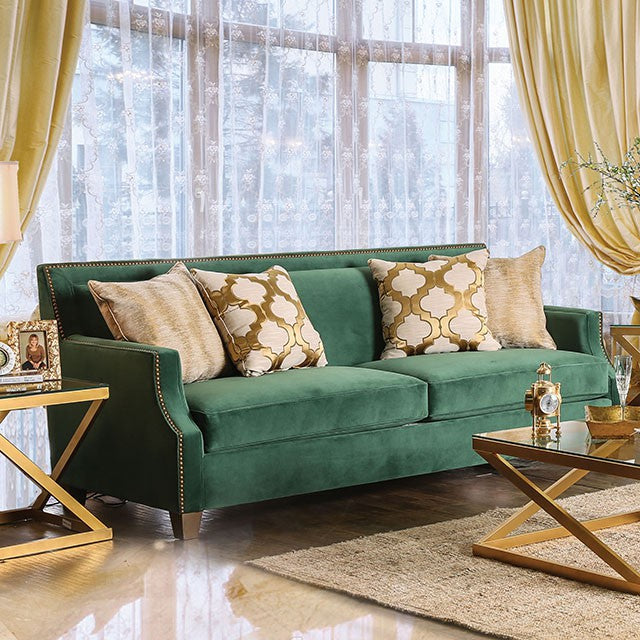 VERDANTE Emerald Green/Gold Sofa - Joseph's Furniture (East Orange, NJ)