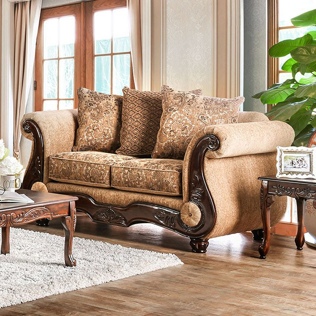 NICANOR Tan/Gold Love Seat - Joseph's Furniture (East Orange, NJ)