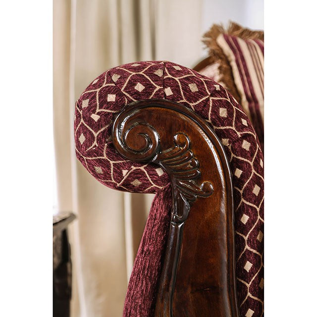 Quirino Burgundy/Dark Brown Love Seat - Joseph's Furniture (East Orange, NJ)