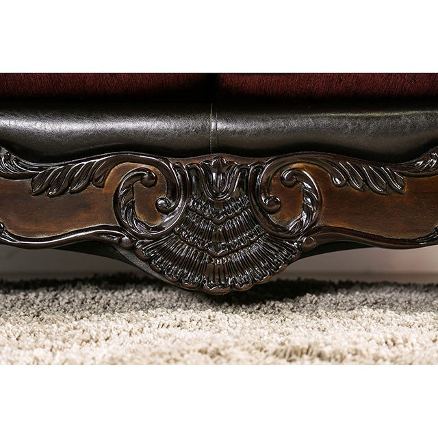 Quirino Burgundy/Dark Brown Love Seat - Joseph's Furniture (East Orange, NJ)