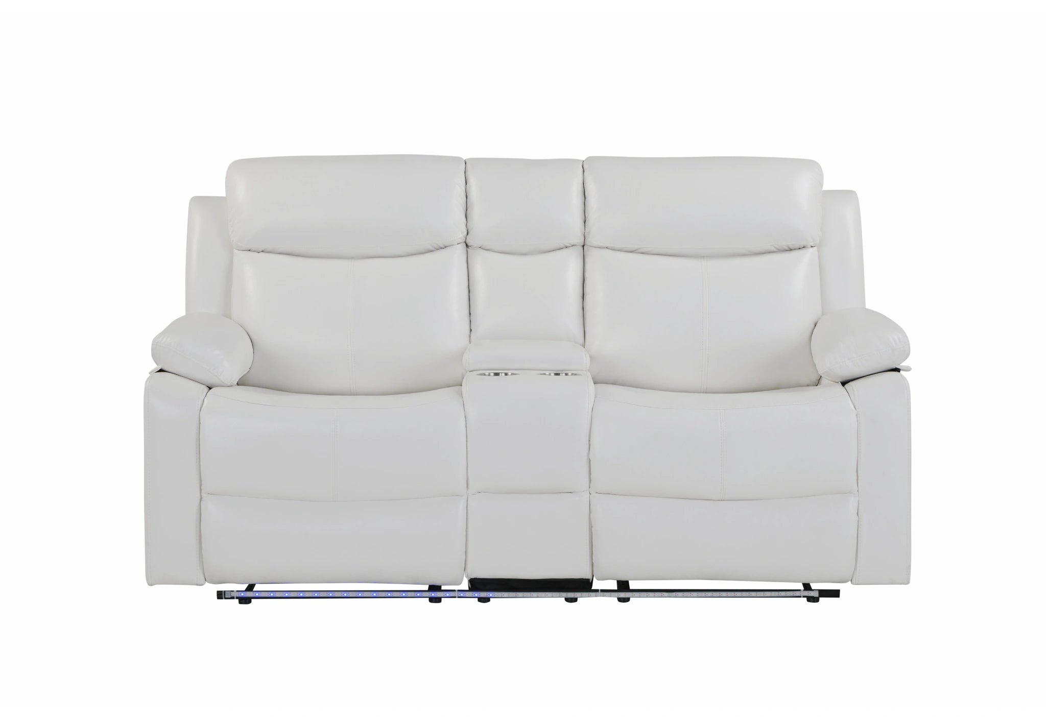 U6026 Blanche White Console Reclining Loveseat with LED and Speaker