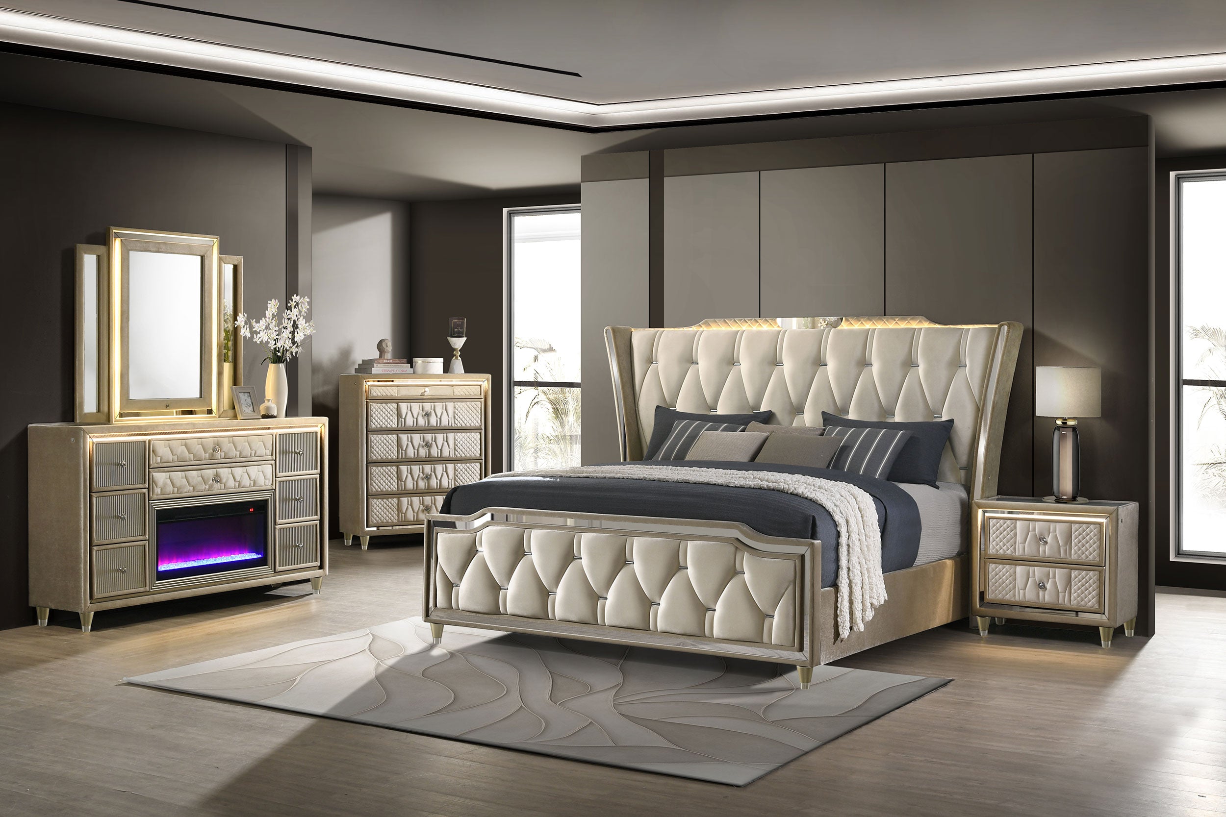 Lorient LED Dresser with LED Mirror and Flame Visualizer