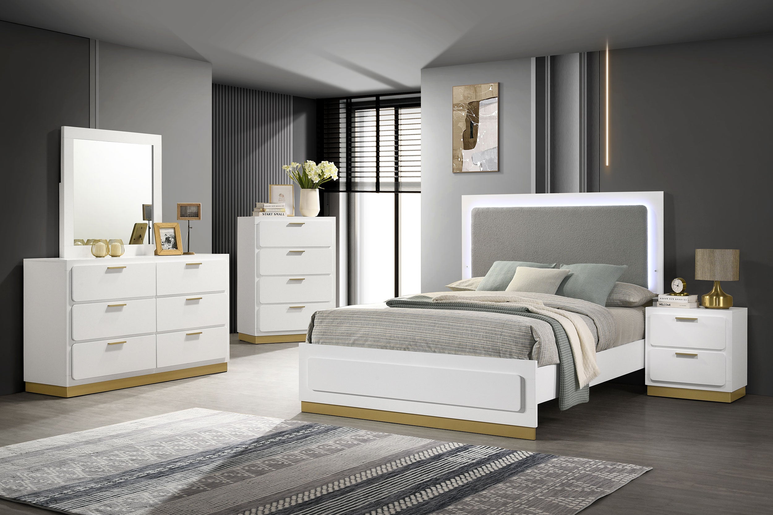 Caraway 4 Pc & Pc E.King, Cal.King, & Queen Bedroom Set Black & White