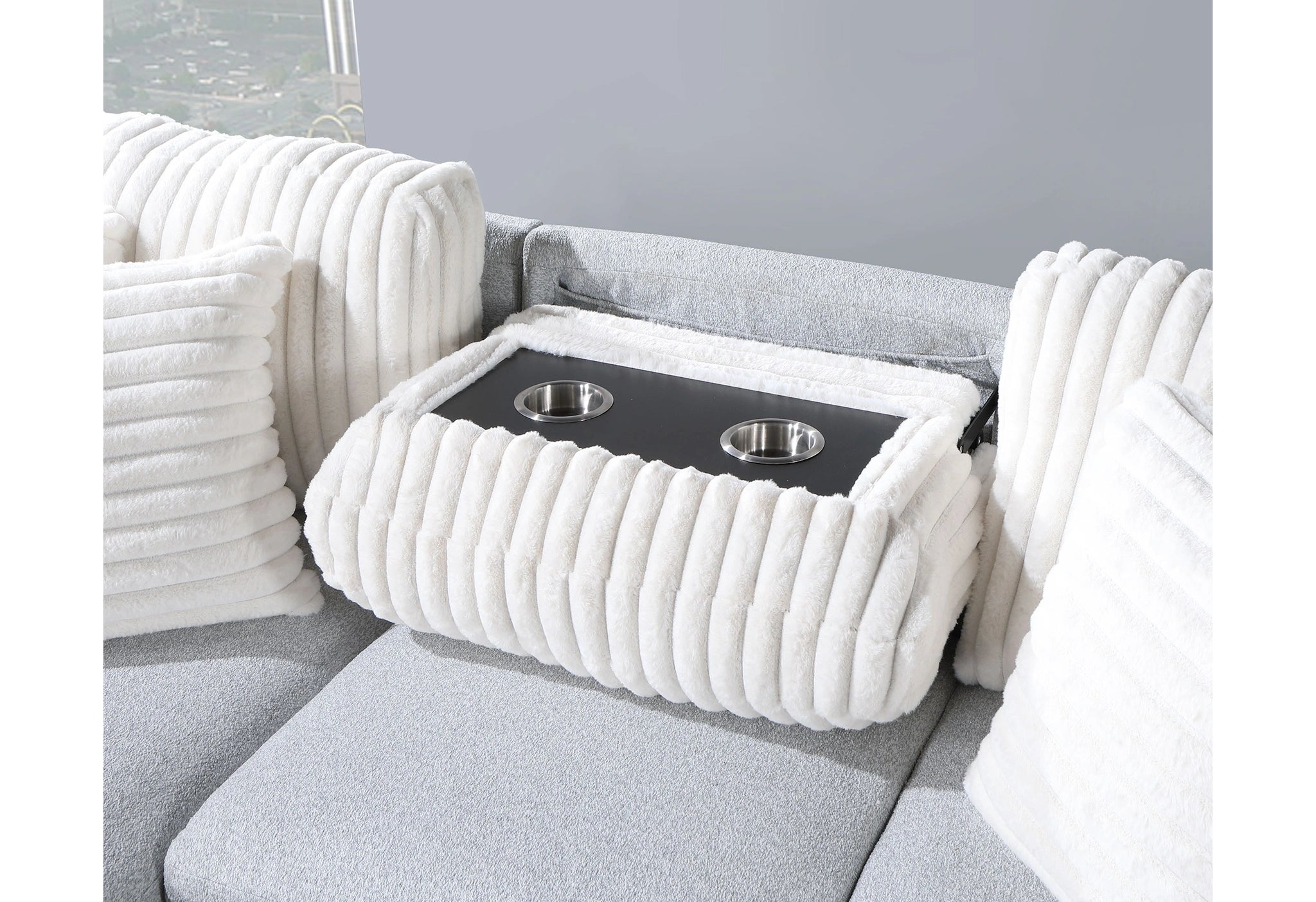 U0204 Light Grey/White Reversible Pull Out Sofa Bed