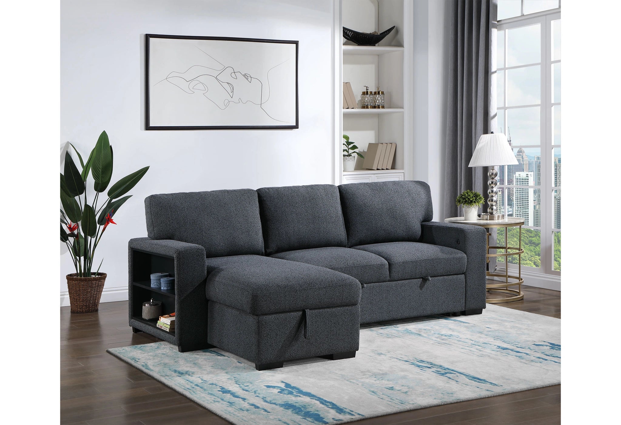 U0202 Dark Grey Reversible Pull Out Sofa Bed