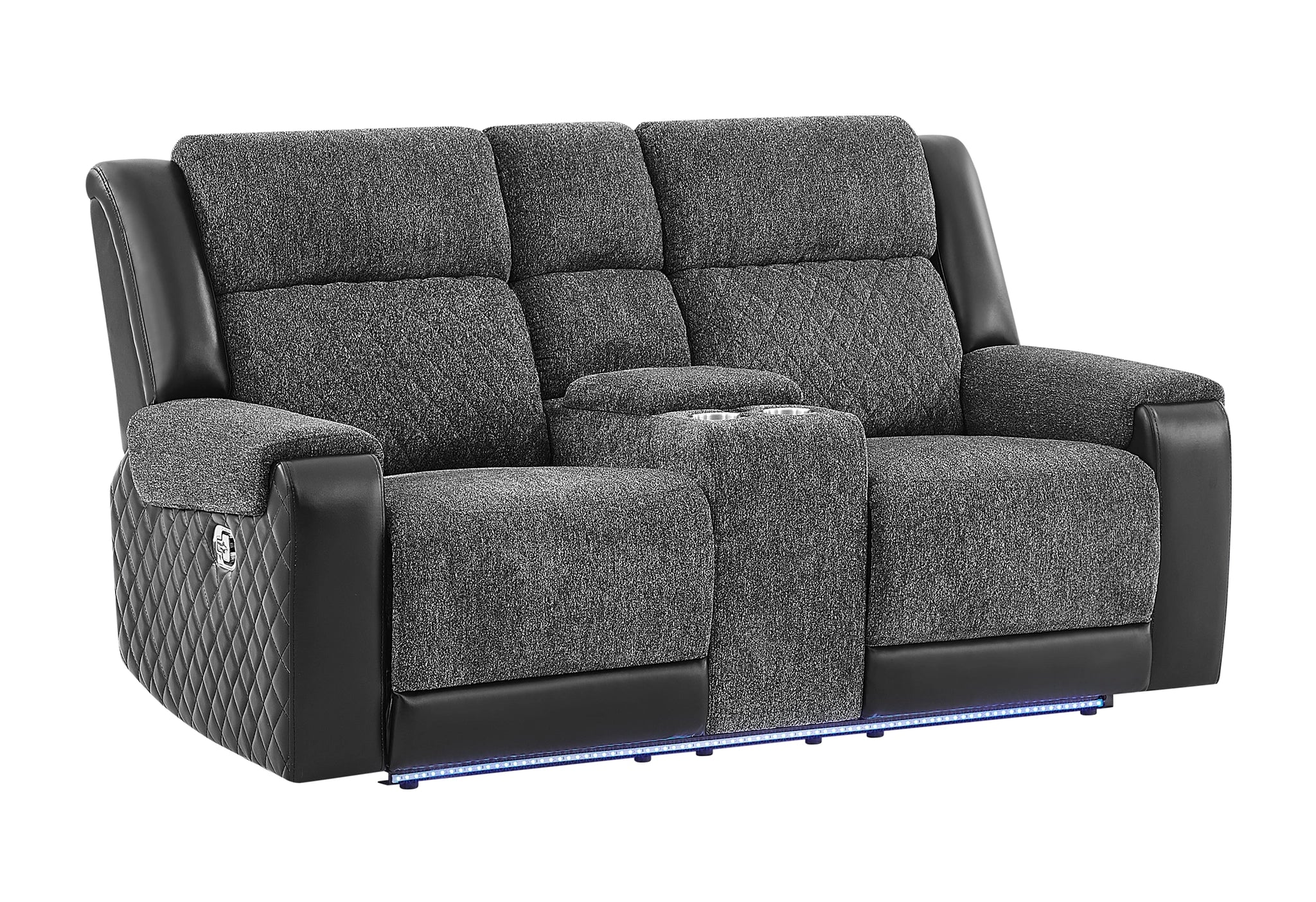U5915 Grey/Black Console Rec Loveseat W/Immersive Sound & Blue LED