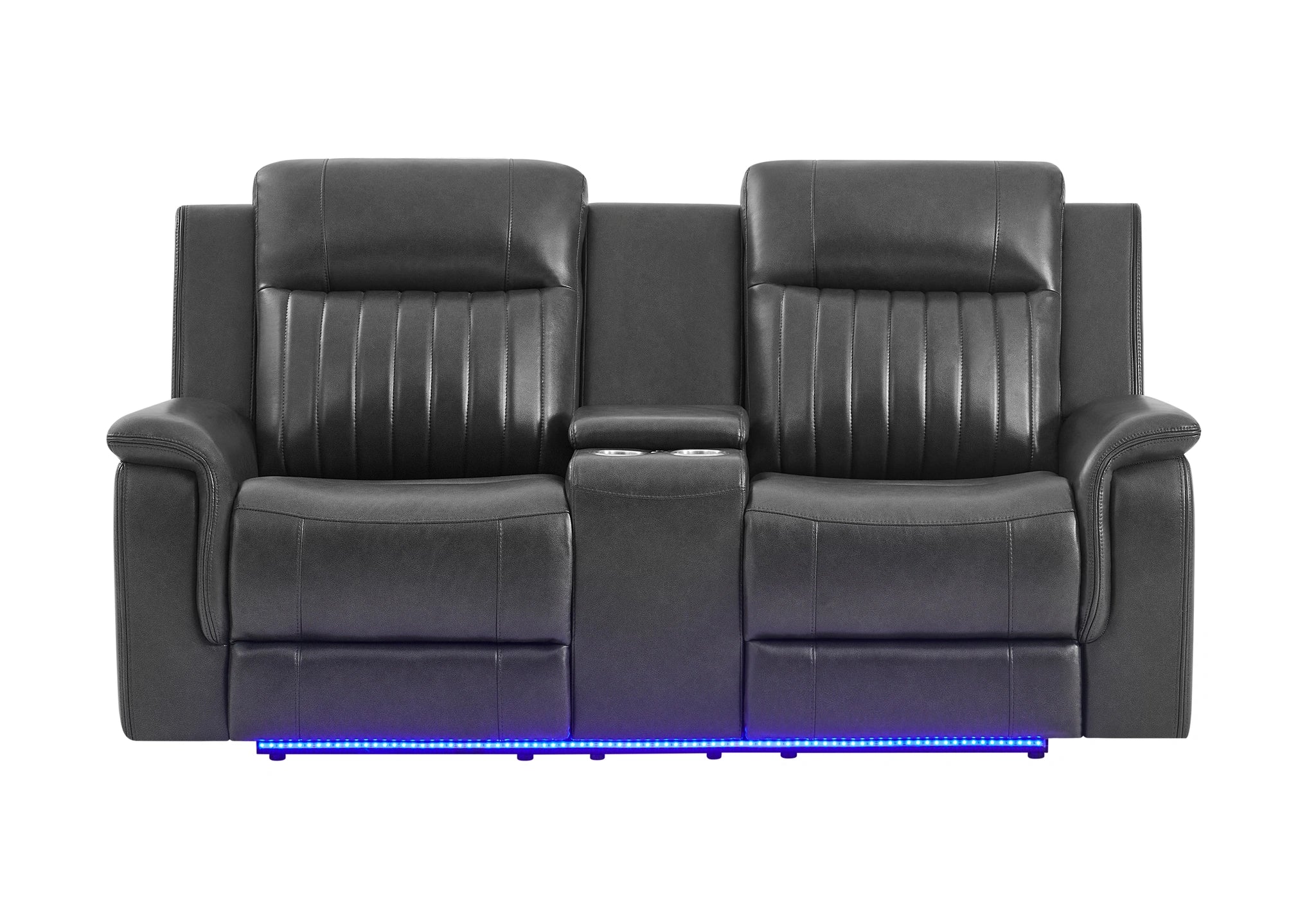 U8879 Charcoal Pwr Rec Sofa/Pwr Con Rec Loveseat W/LED & Gl Ss