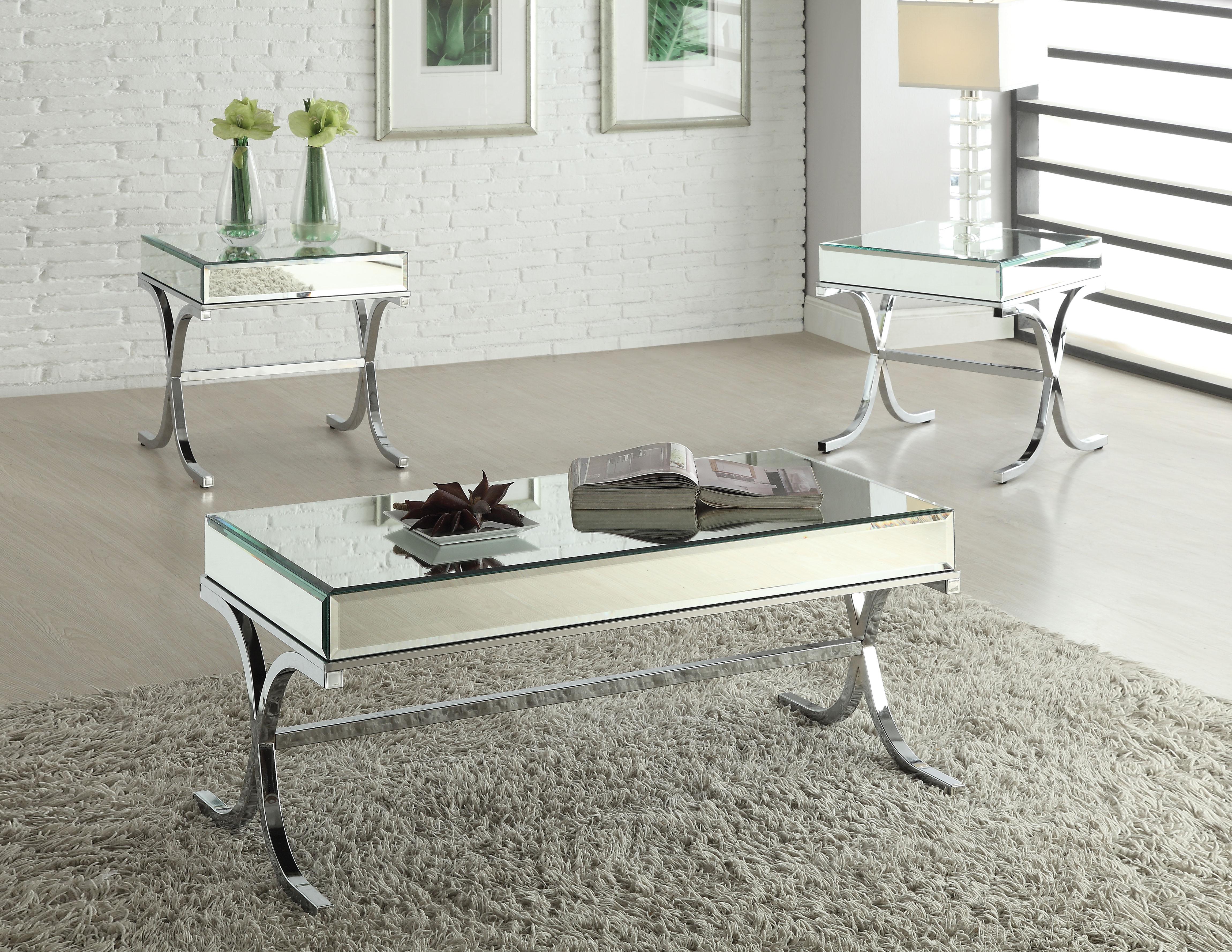 Yuri Mirrored Top & Chrome Coffee Table - Joseph's Furniture (East Orange, NJ)