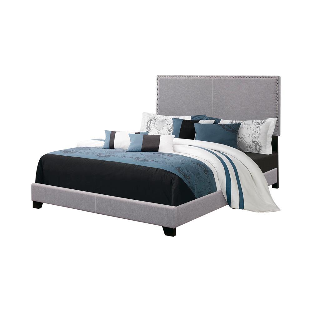 Boyd California King, King, & Queen Upholstered Bed with Nailhead Trim Charcoal & Grey