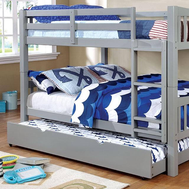 Cameron Dark Walnut, White & Gray Full/Full Bunk Bed - Joseph's Furniture (East Orange, NJ)