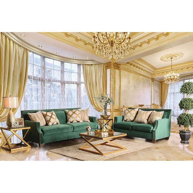 VERDANTE Emerald Green/Gold Sofa - Joseph's Furniture (East Orange, NJ)